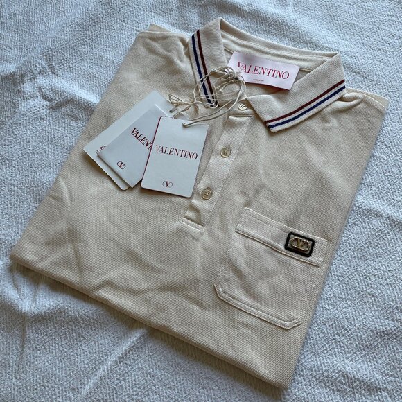 VALENTINO MEN NEW SEASON AUTHENTIC POLO SHIRT CREAM COLOR XXL SIZE - Picture 4 of 9